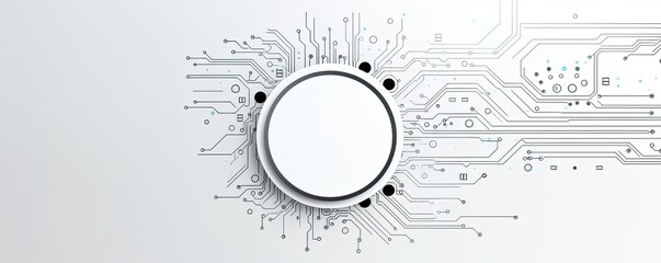 Technology background with white circles and circuit board, high tech digital connection communication - obrazy, fototapety, plakaty