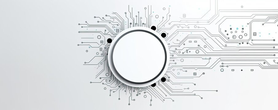 Technology background with white circles and circuit board, high tech digital connection communication