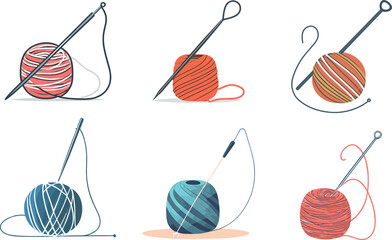 Set of Crochet Hook and Yarn Icons Vector Illustrations