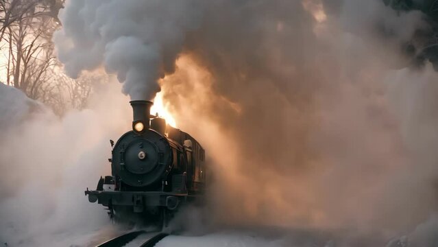 Train Approaching Snow-Covered Tracks