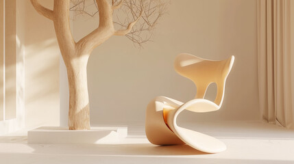 Ultra modern futuristic chair inspired by abstract shapes. Peach fizz colores. Contemporary art. Generative AI