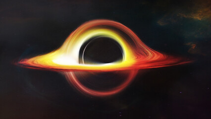 Black hole absorbing light in deep space. Realistic science fiction art. Elements of this image furnished by NASA. © Paopano