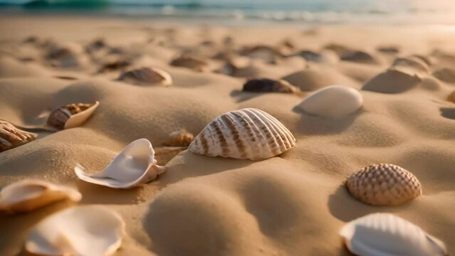 Seashells Scatter on Sandy Shore