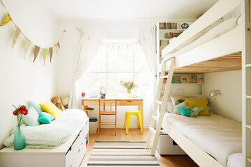 bunk bed converts to two single beds in daylight - obrazy, fototapety, plakaty