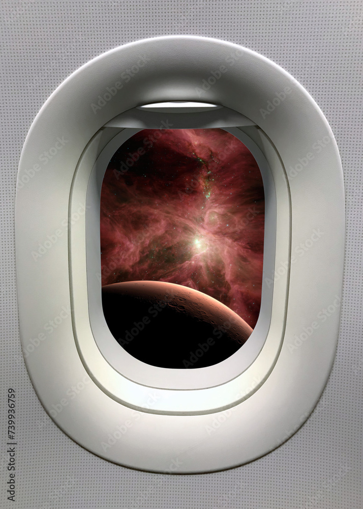 Wall mural view from a porthole on the mars background. elements of this image furnished by nasa.