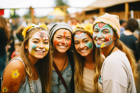 friends with painted faces at a naturethemed festival