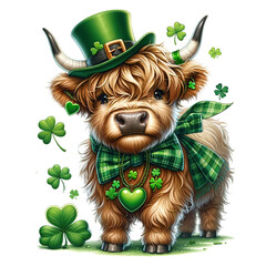 Highland Cow St.Patrick Watercolor Clip art