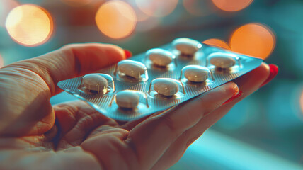 Blister with pills in hand.