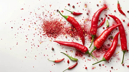 Zelfklevend Fotobehang Red hot chili peppers and powder. © Daniel