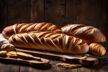 fresh croissant on wooden table, Immerse yourself in the aroma of freshly baked goodness with a...
