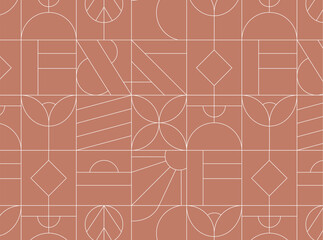 Art deco geometrical seamless vintage pattern drawing on beige background. - 739939939