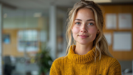 Young beautiful woman in a knitted sweater.