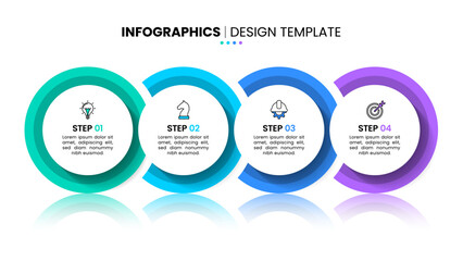 Infographic template. 4 linked circles in a row with icons