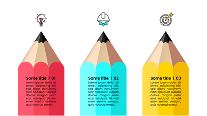 Infographic template. 3 colored pencils with icons