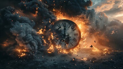Fire Clock in Apocalyptic Scene