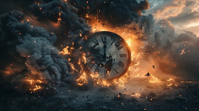 Fire Clock in Apocalyptic Scene
