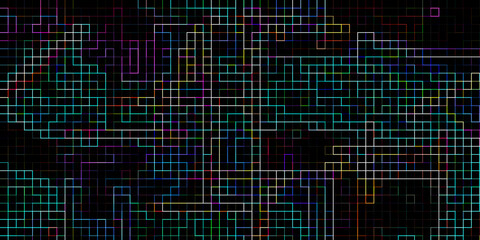 black background with a grid of squares of different colors, abstract beautiful background with black and other colors, Art.