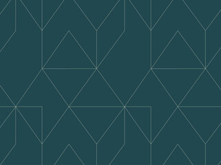 Art deco triangle seamless vintage pattern drawing on turquoise background.