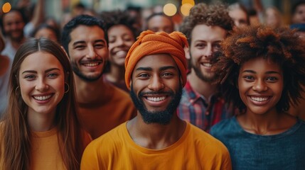 diverse group of humans with happy face - obrazy, fototapety, plakaty