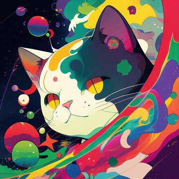 illustration of a cat playing in space like concept art Generative AI