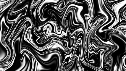 Black And White Fluid Abstract Background. Melty Metalic Liquid. Undulating Contrasts, Flowing Lines
