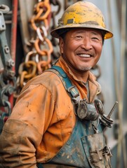 smiling or laughing construction worker, Rich expressions and postures