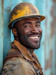 smiling or laughing construction worker, Rich expressions and postures - obrazy, fototapety, plakaty