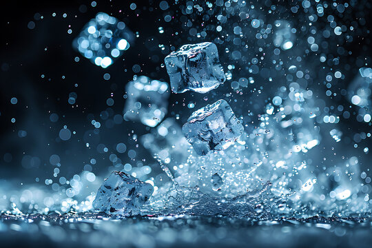 Ice cubes crush on к black or dark background. Chill backdrop.
