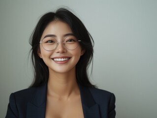Fototapeta premium happy smiling or laughing Asian female office worker with black straight hair