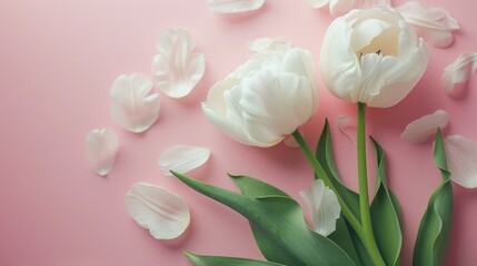 Fototapeta premium White Tulips and Soft Pink Petals