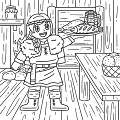 Viking Serving a Meal Coloring Page for Kids