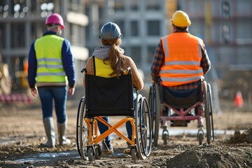 Woman in Wheelchair and Man in Yellow Vest, support disabled professionals concept