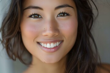 Portrait of a radiant Asian woman with a flawless smile for advertising and web design. Concept Portrait Photography, Asian Model, Radiant Smile, Advertising, Web Design
