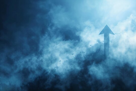 Rising trends viewed in perspective cut through a misty dark blue ambiance symbolizing hope and growth amid economic ambiguity
