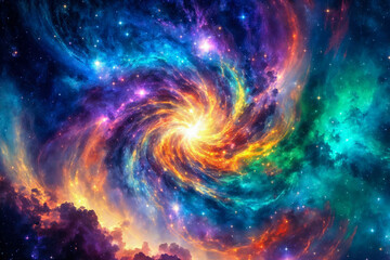 Abstract background with colorful supernova and a galaxy 