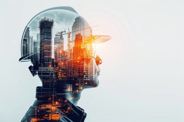 Mans Head With Futuristic City Background