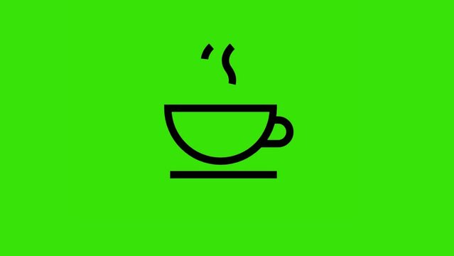 Cup of coffee icon on green screen background. Motion graphics animation.