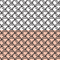 Half circle abstract modern seamless pattern. Geometrical grid. Hand drawn decorative bold doodle wavy line. Web vintage ornamental transparent background. Vector