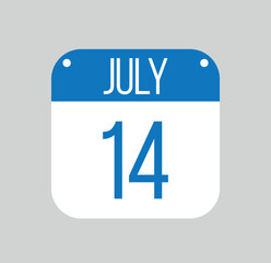 July 14 icon isolated on light background. Calendar vector symbol modern for the month of July
