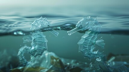 Geometric Plastic Seahorses in Polluted Ocean