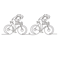 One continuous line drawing of young energetic man bicycle racer race at cycling track. Racing cyclist concept. Hand draw design for cycling tournament banner minimalist style vector