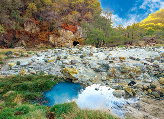 Tuscia (Italy) - The touristic area in province of Viterbo and Rome, with ancient village on the hill, ruins, forest and badlands, in the Lazio region. Here Caldara di Manziana and Antica Monterano