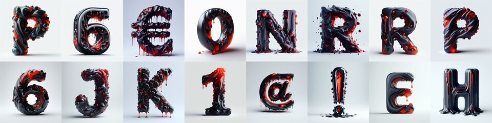 Obsidian and Red glass 3D Lettering Typeface. AI generated illustration
