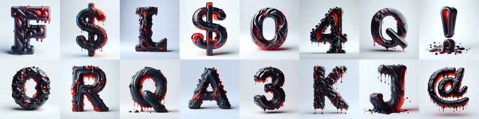 Fototapeta premium Obsidian and Red glass 3D Lettering Typeface. AI generated illustration