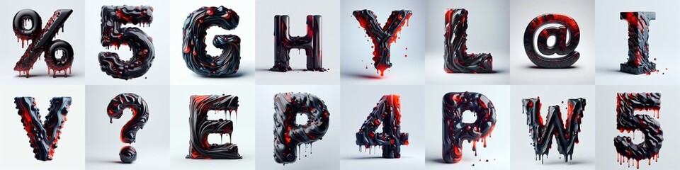 Obsidian and Red glass 3D Lettering Typeface. AI generated illustration