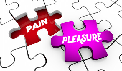 Fototapeta premium Pleasure Vs Pain Puzzle Pieces Feel Better Good Feelings 3d Illustration