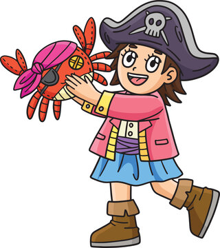 Child with Pirate Crab Toy Cartoon Colored Clipart