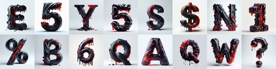 Fototapeta premium Obsidian and Red glass 3D Lettering Typeface. AI generated illustration
