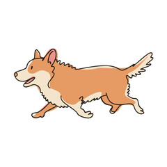 Pastel colored running dog, one Line art minimalistic drawing, side view, clothing with pastel colors, against a pure white background, illustration