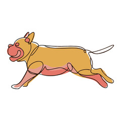 Pastel colored running dog, one Line art minimalistic drawing, side view, clothing with pastel colors, against a pure white background, illustration